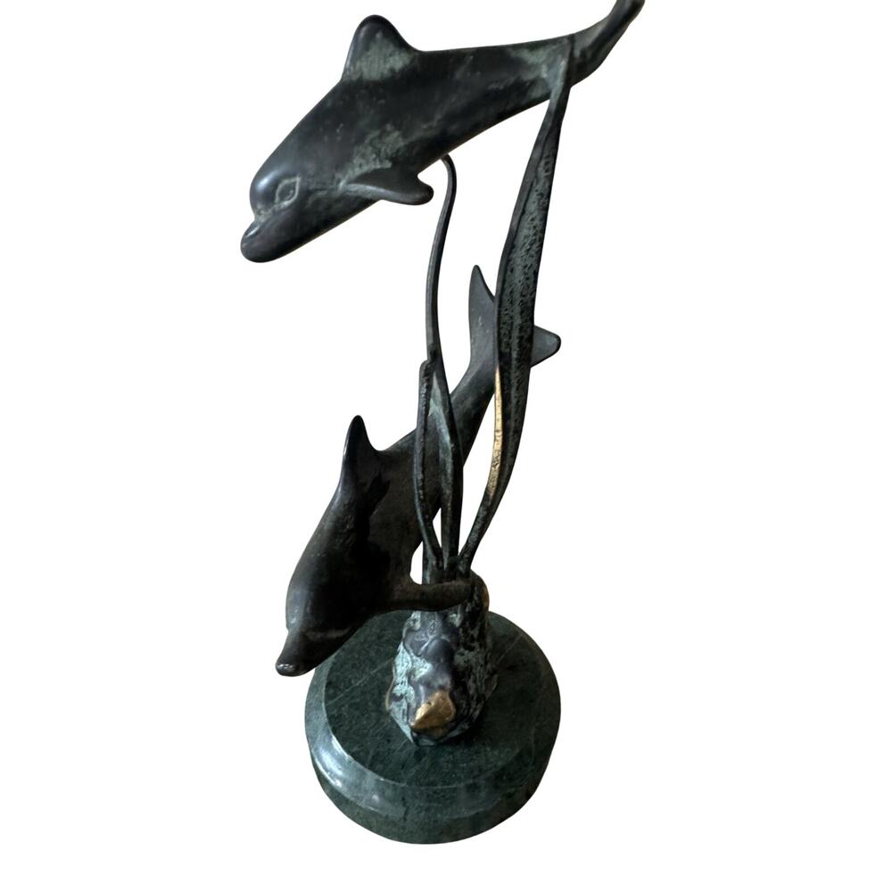 SPI Gallery Dolphin Statue Sculpture 8 Inch Green Verdigris Cast ocean coastal